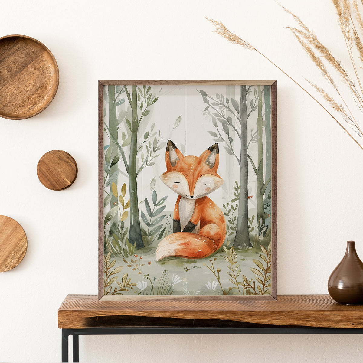 Woodland Fox Wood Framed Print