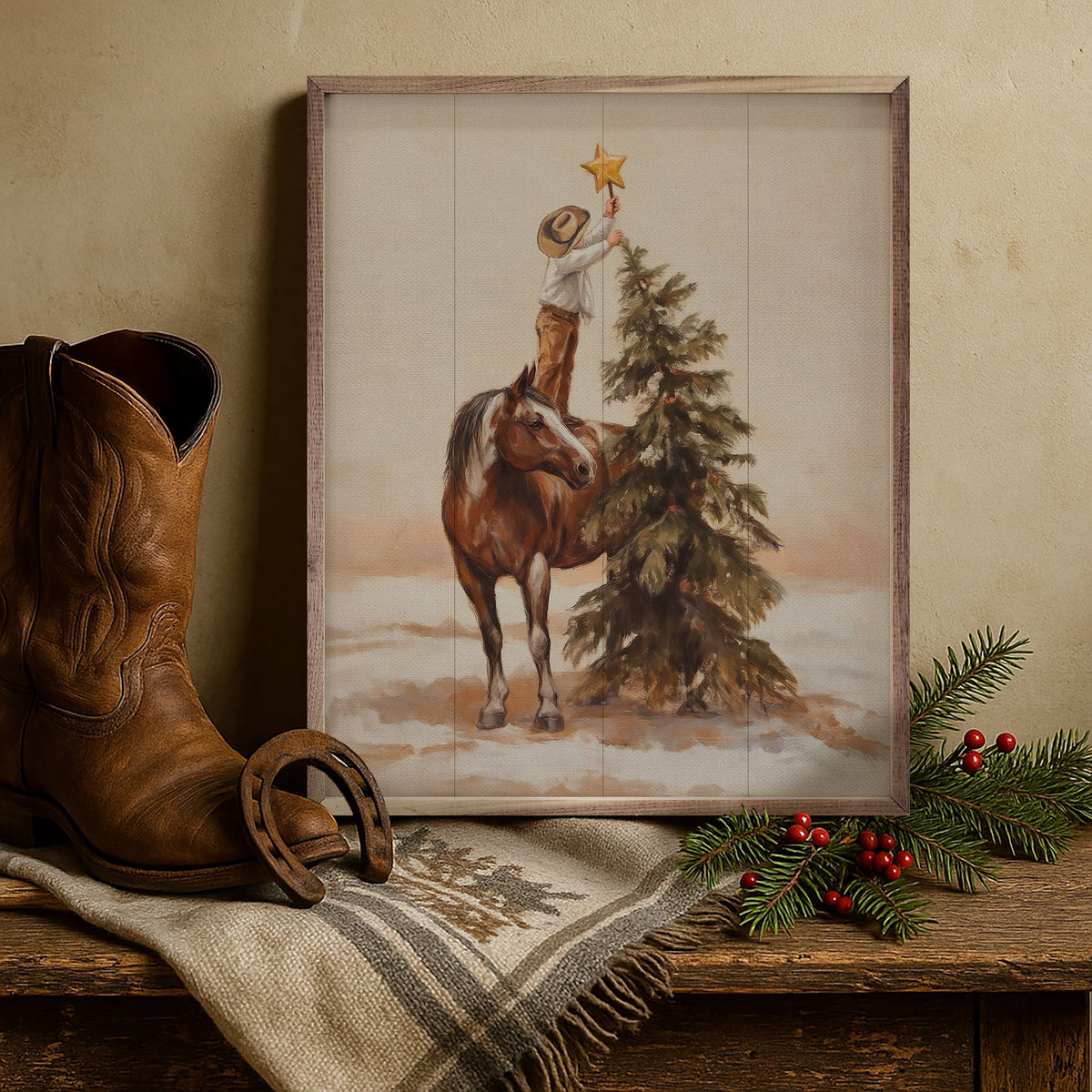 Young Cowboys Christmas Wood Framed Print
