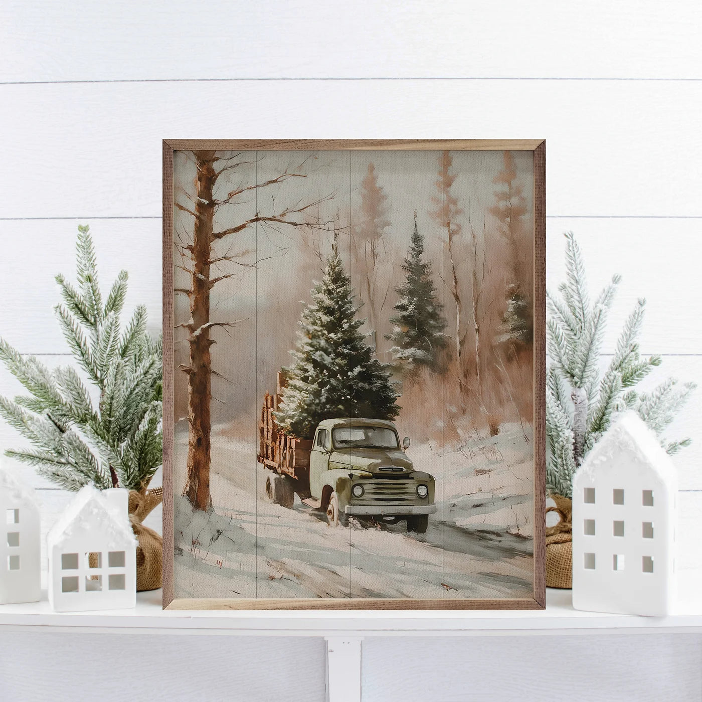 Christmas Tree Delivery Truck Wood Framed Print A Cottage in the City