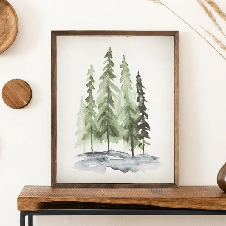Watercolor Pines Wood Framed Print