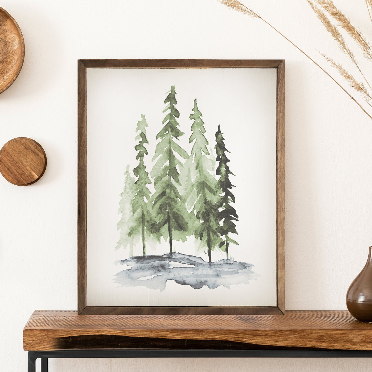 Watercolor Pines Wood Framed Print