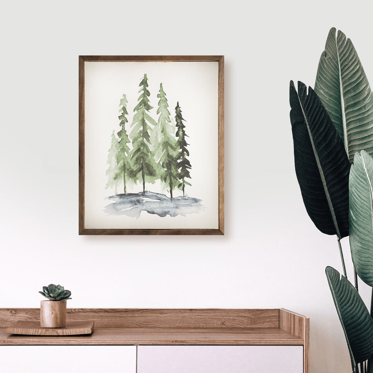 Watercolor Pines Wood Framed Print