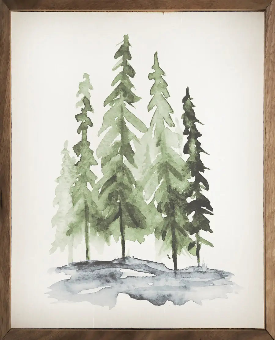 Watercolor Pines Wood Framed Print