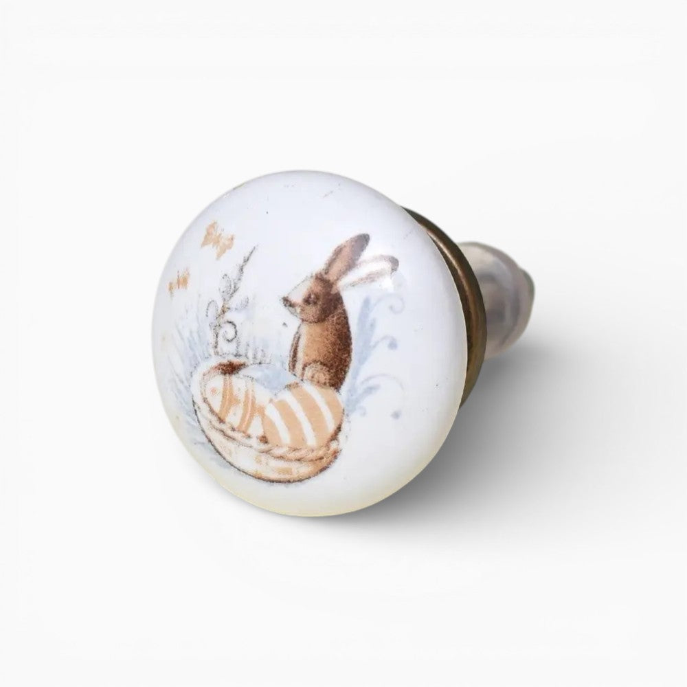 Hand Painted Bunny Ceramic Knob
