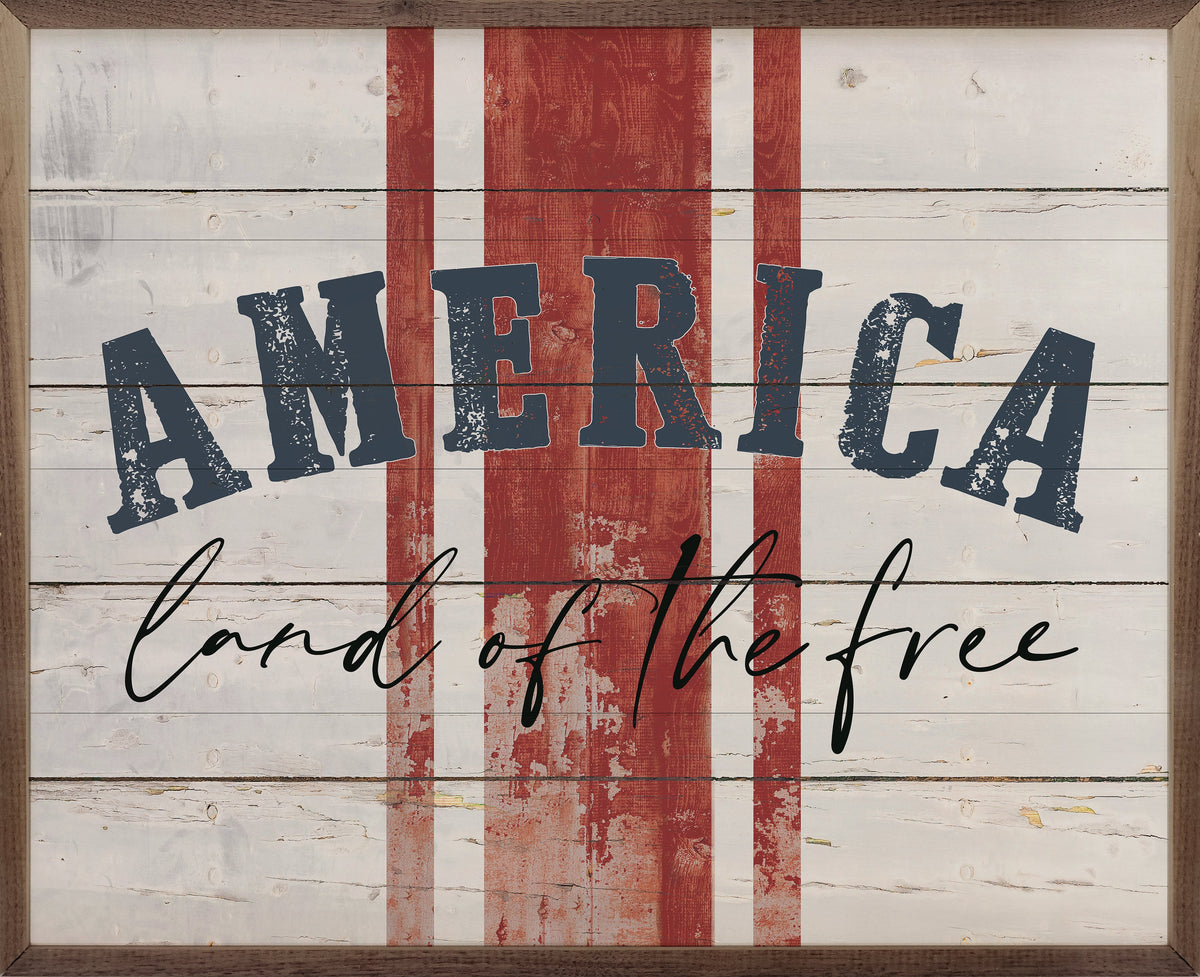 America Land Of The Free Stripes Wood Framed Print