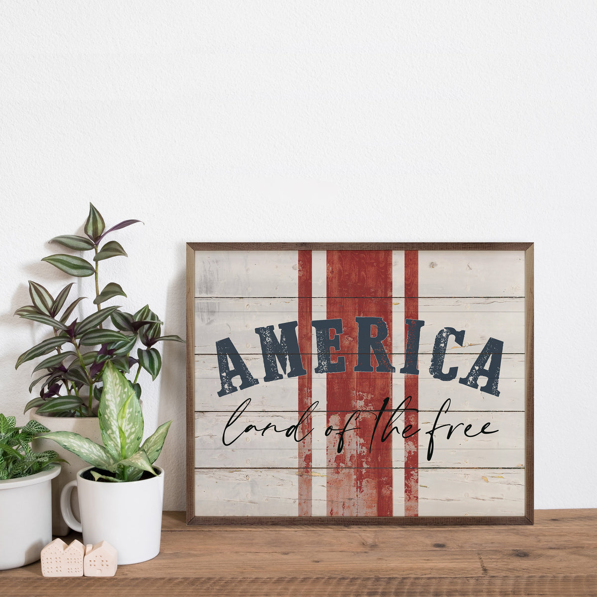 America Land Of The Free Stripes Wood Framed Print