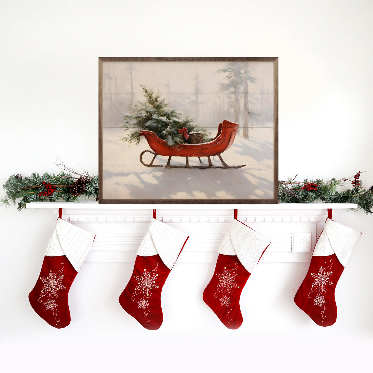 Beautiful Red Sleigh Wood Framed Print