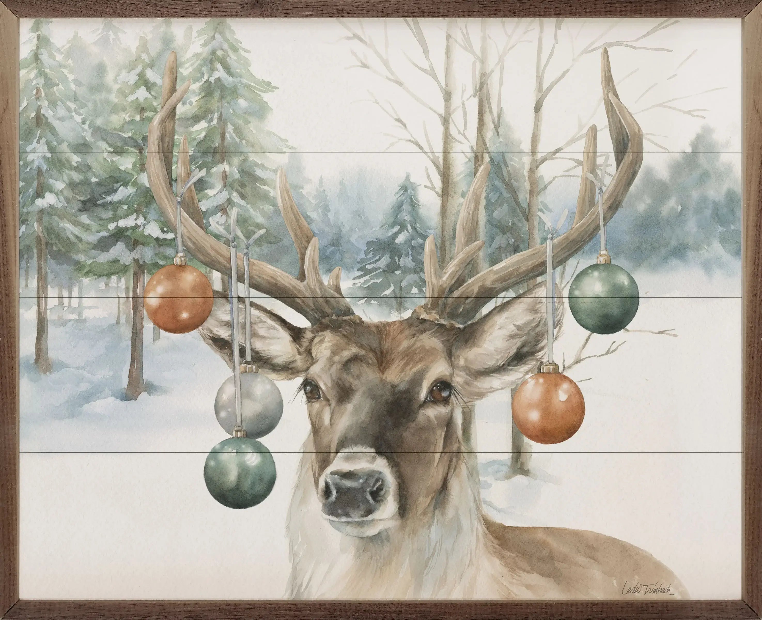Christmas Deer Wood Framed Print