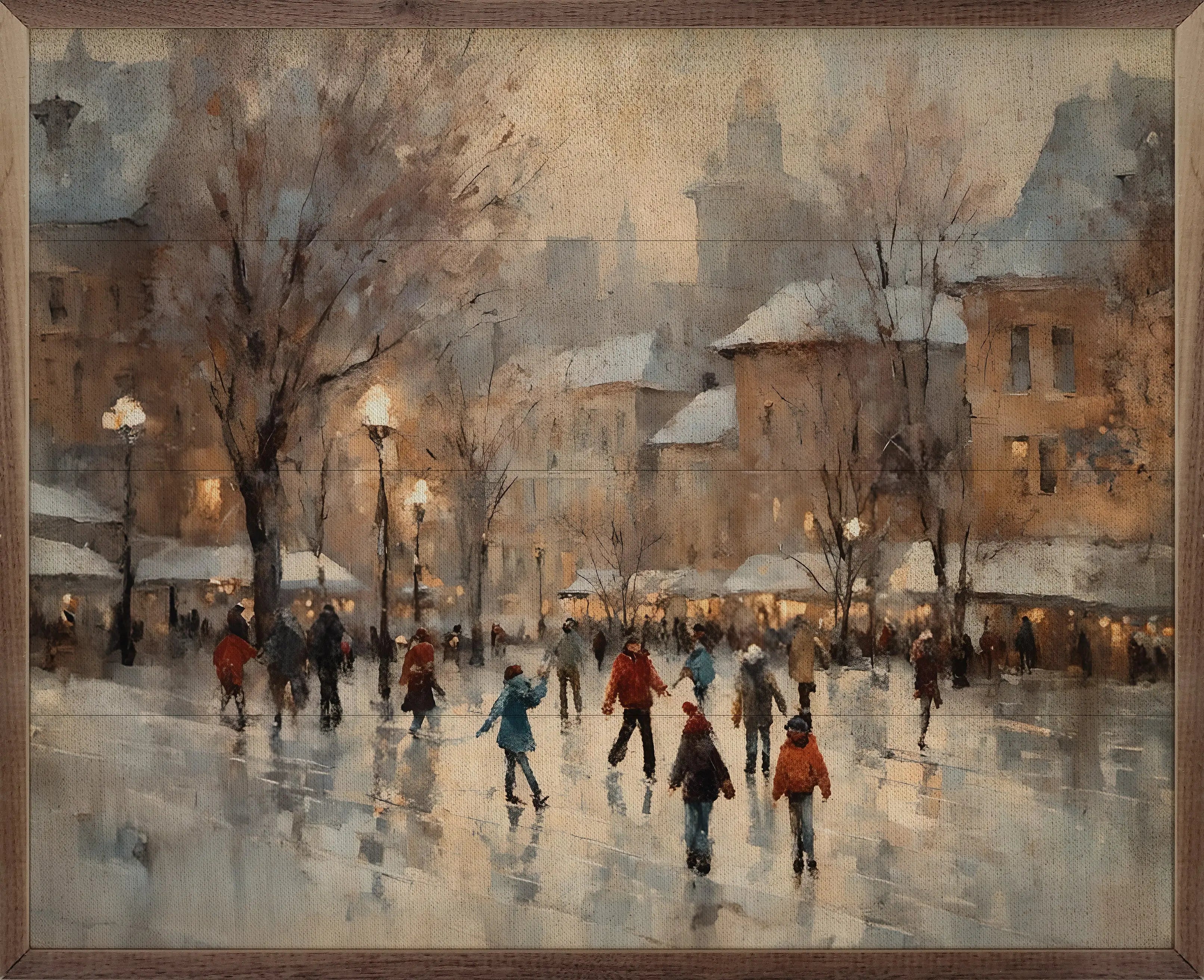 City Skating Memories Wood Framed Print