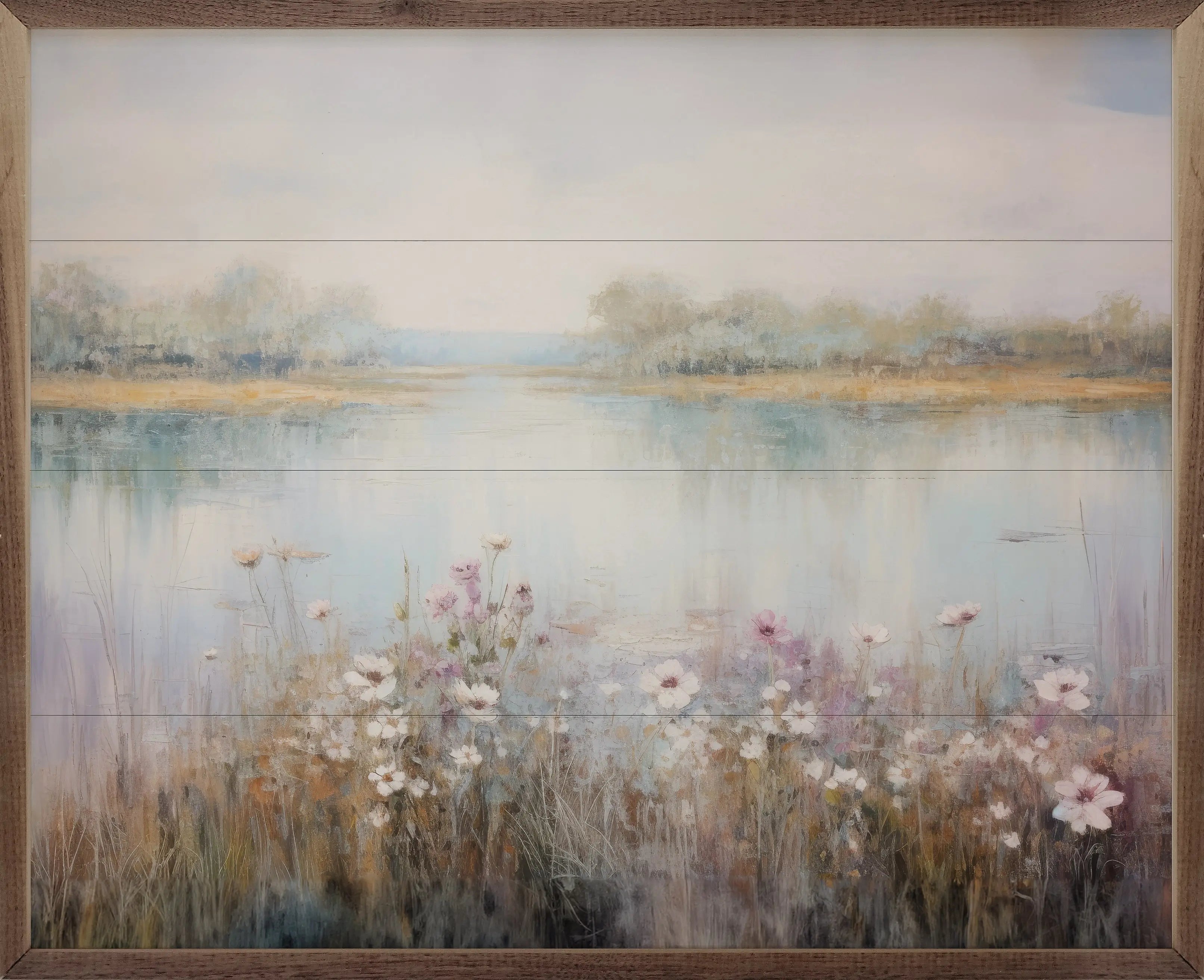 Flower Lined Lake III Wood Framed Print