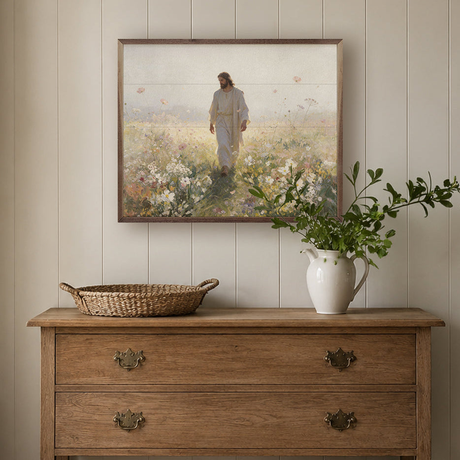 Jesus In The Garden Of Grace Wood Framed Print