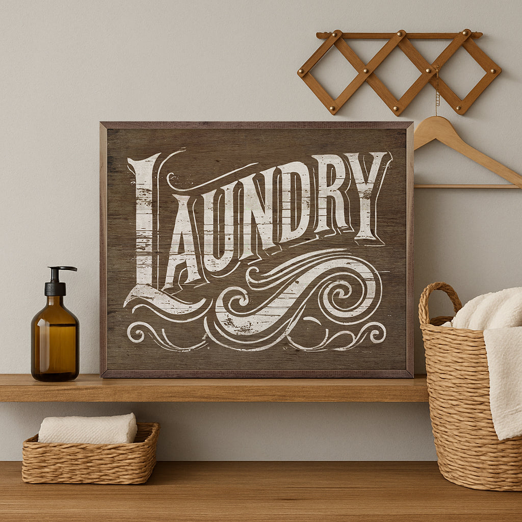 Laundry Scroll Wood Framed Print