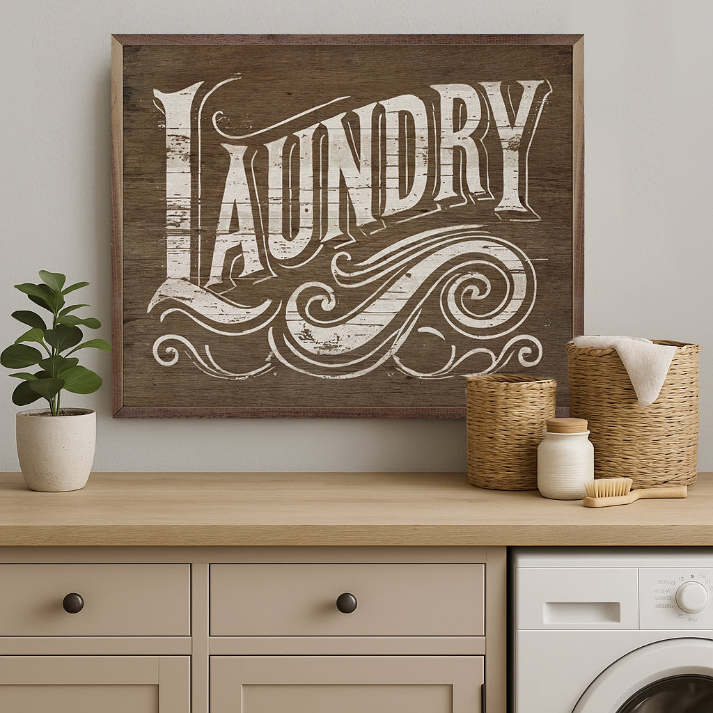 Laundry Scroll Wood Framed Print