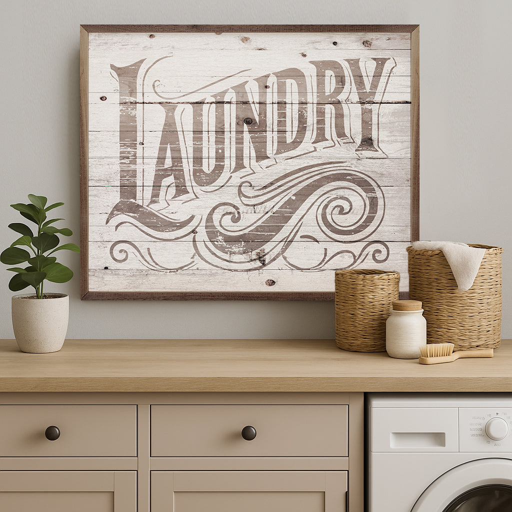 Laundry Scroll Wood Framed Print