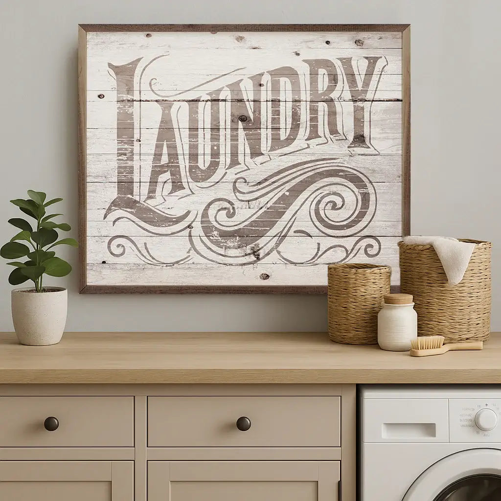 Laundry Scroll Wood Framed Print