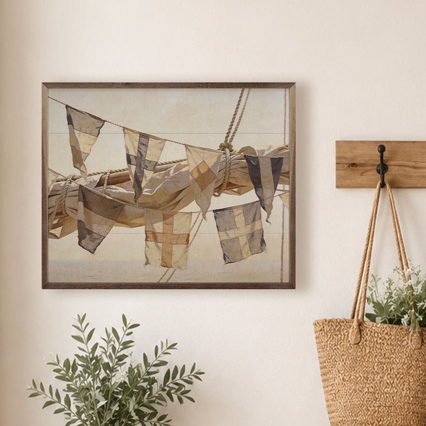 Nautical Signal Flags In The Breeze Wood Framed Print