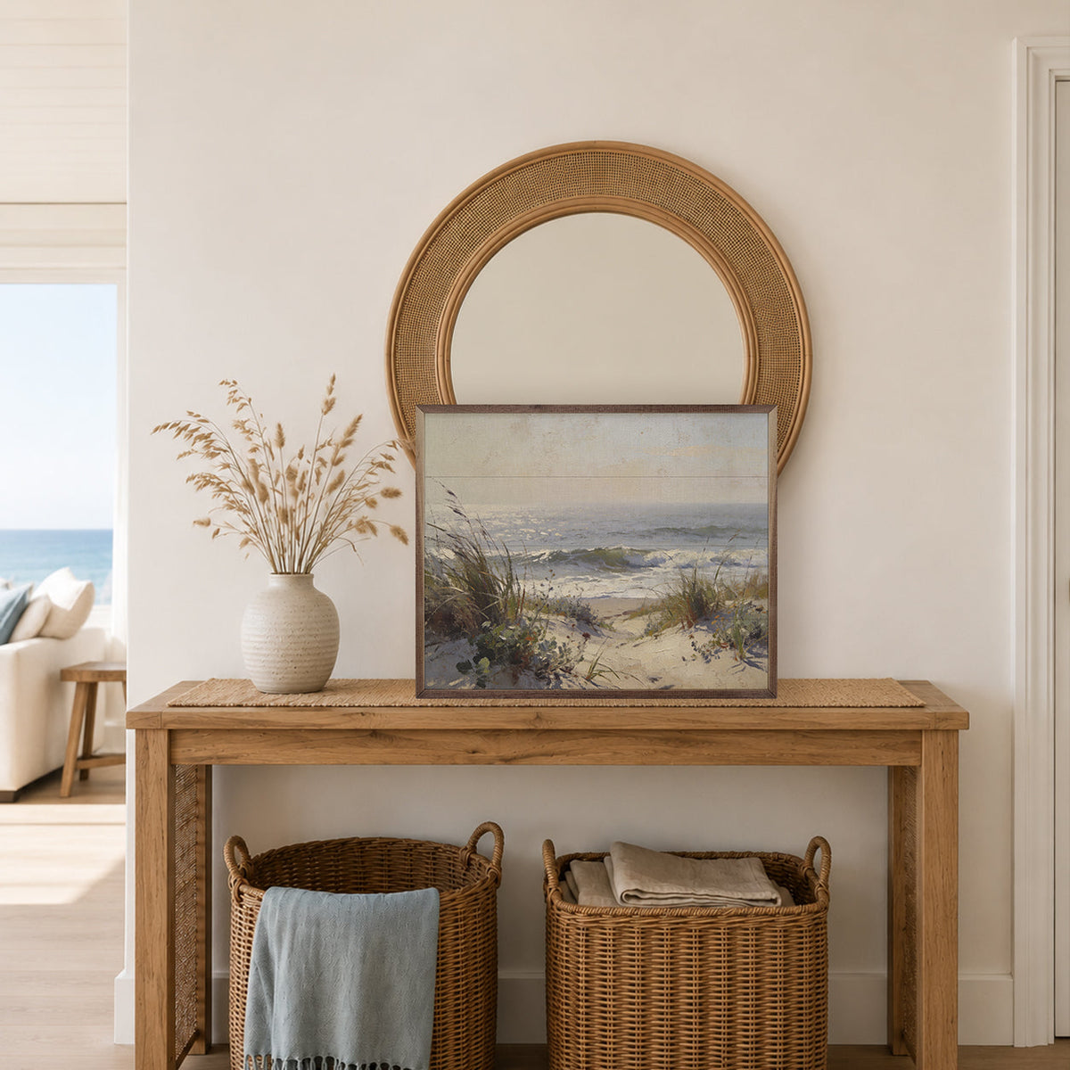 Sea Grass & Rolling Waves Wood Framed Print