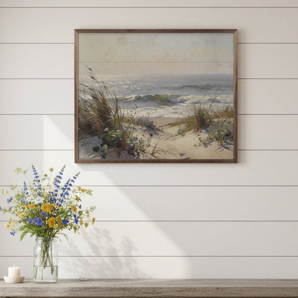 Sea Grass & Rolling Waves Wood Framed Print