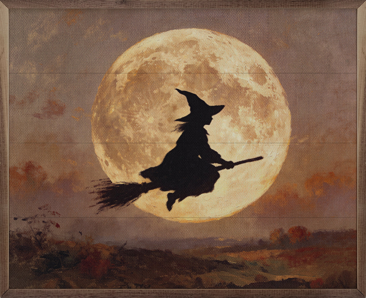 Witch & The Moon Wood Framed Print