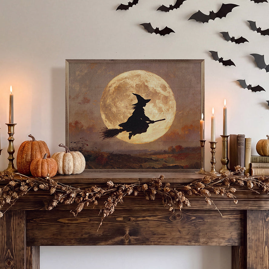 Witch & The Moon Wood Framed Print