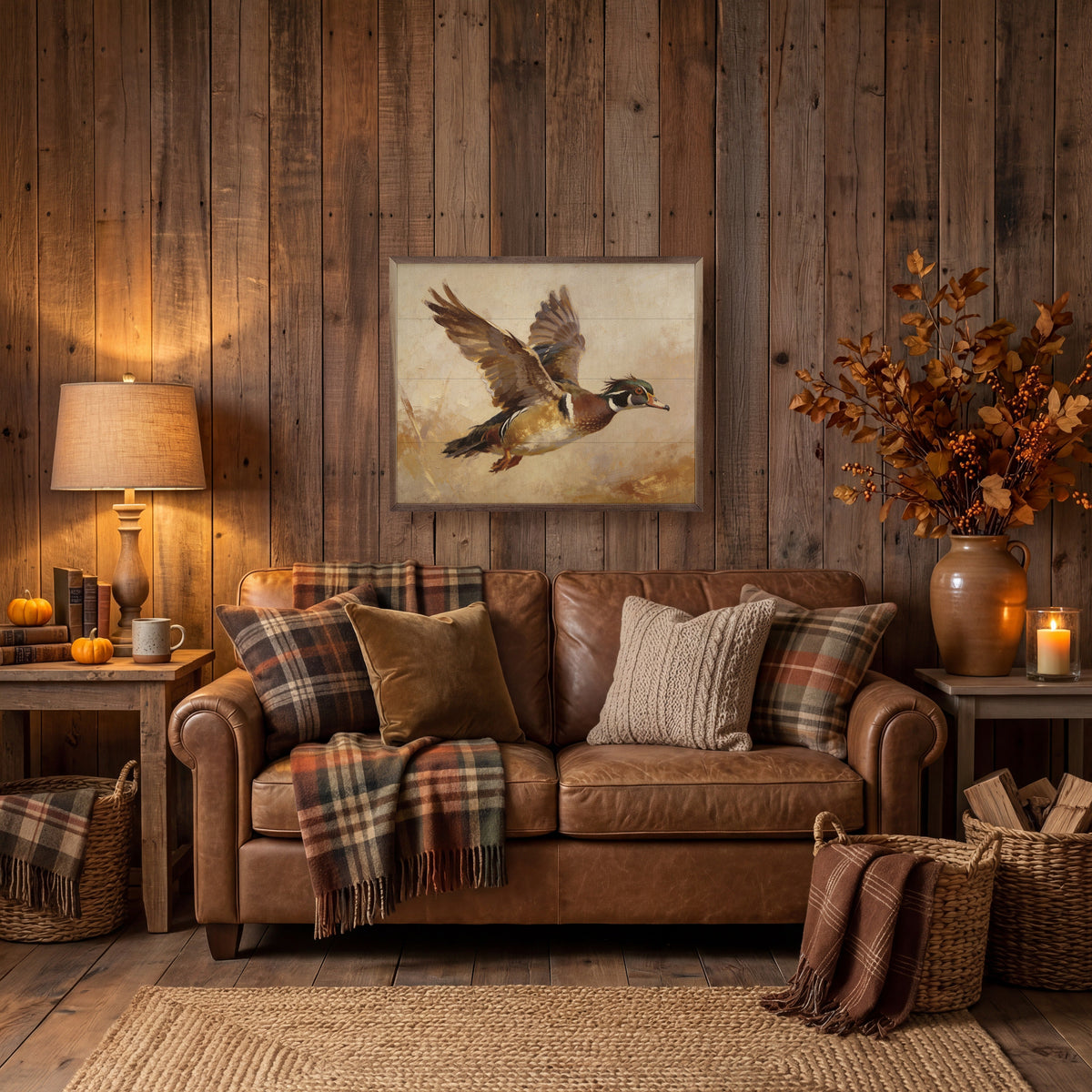 Wood Duck In Flight Autumn Light Wood Framed Print