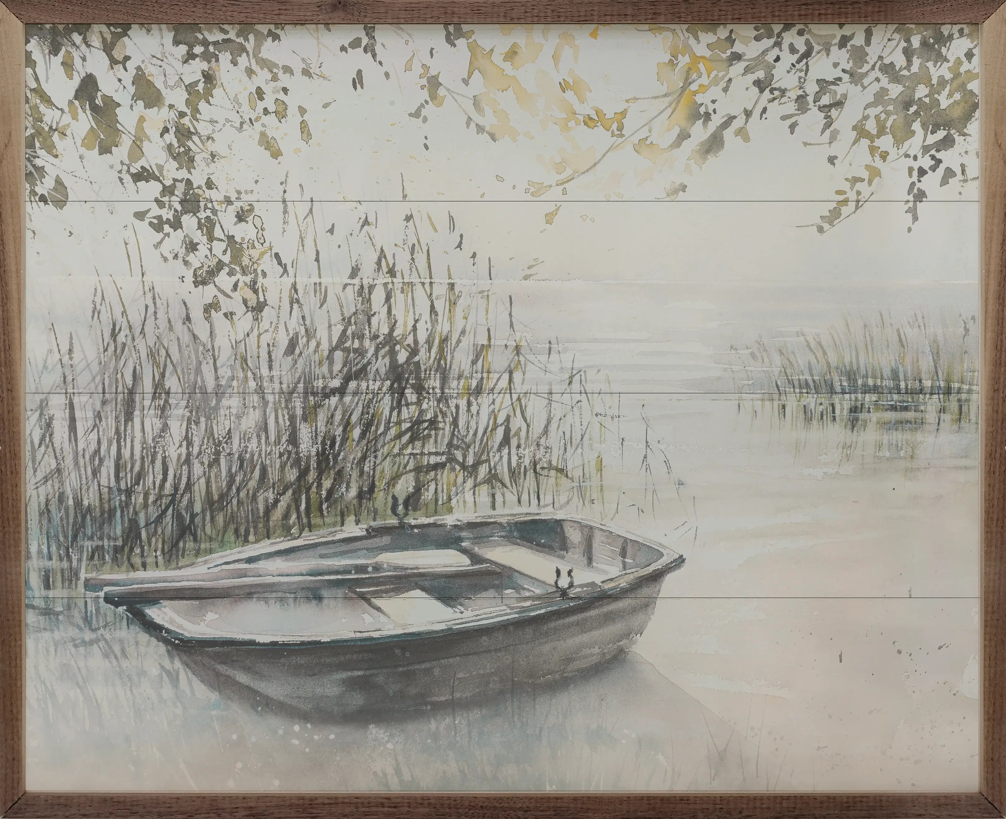 Wooden Boat On Lake Wood Framed Print