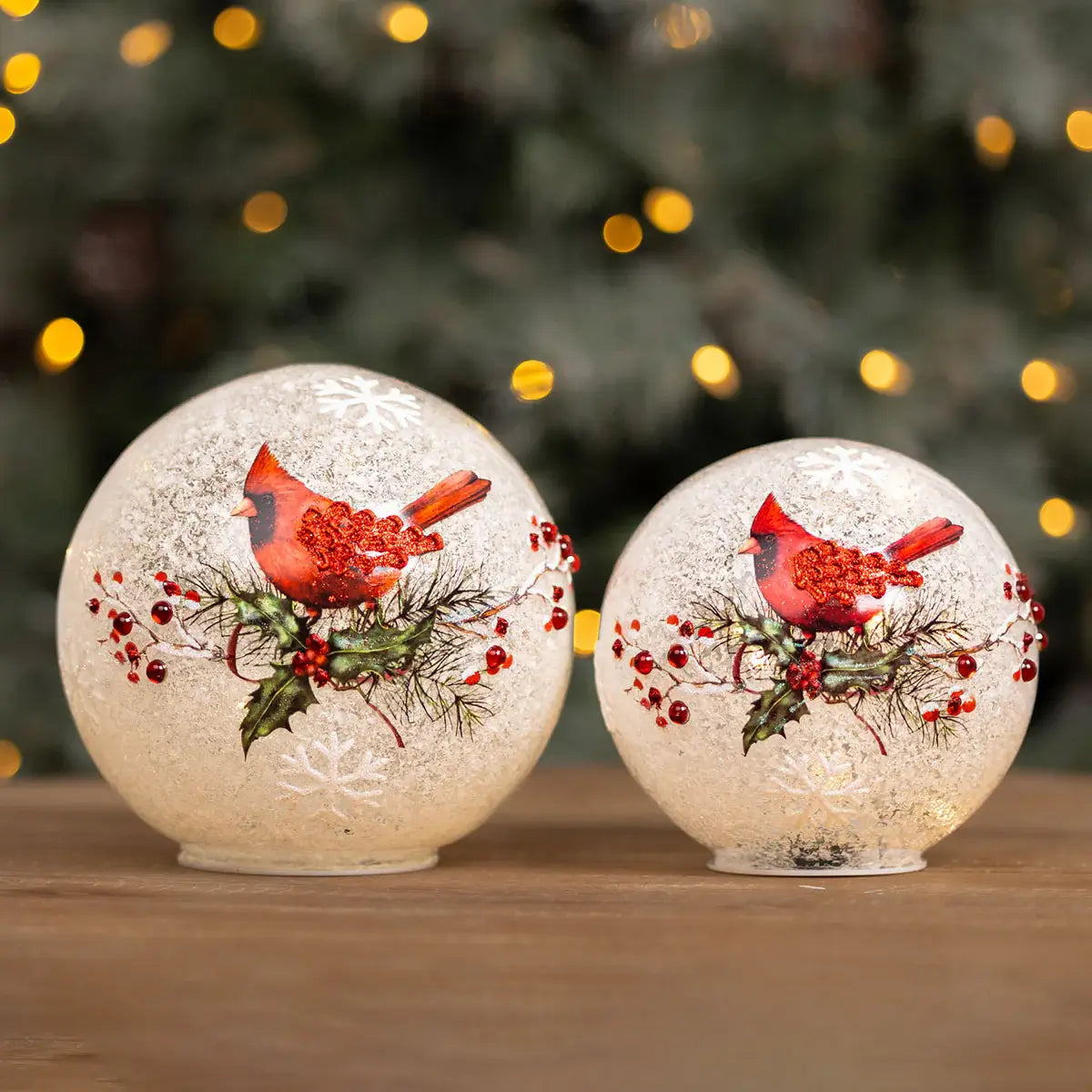 Cardinal & Holly LED Globe Set