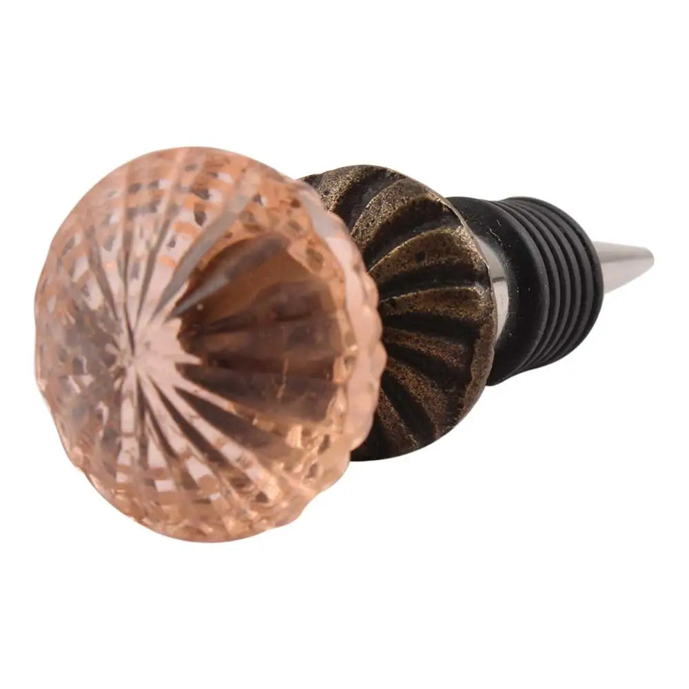 Pink Cut Glass Bronze Wine Stopper