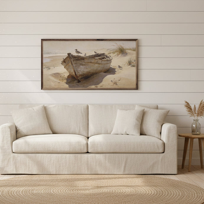 Abandoned Boat In The Dunes Wood Framed Print