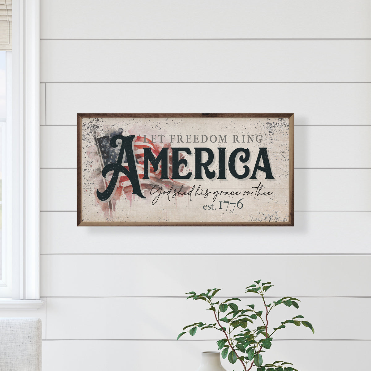 Distressed Let Freedom Ring America Wood Framed Print