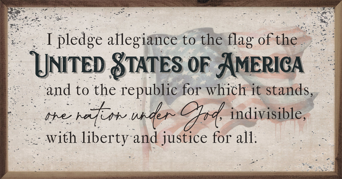 Distressed Pledge Allegiance Flag Wood Framed Print