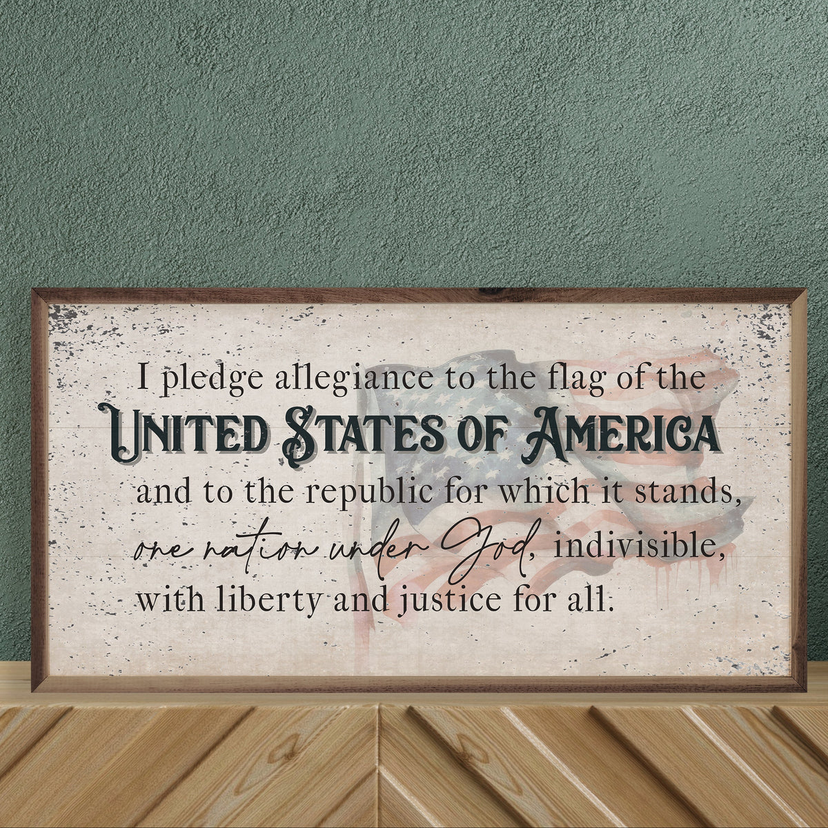 Distressed Pledge Allegiance Flag Wood Framed Print