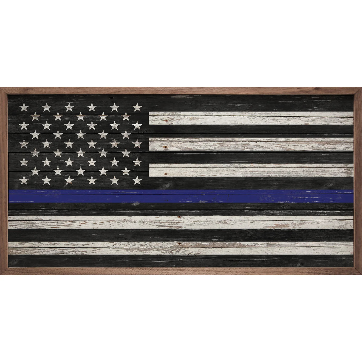 Blue Line Flag Wood Framed Print