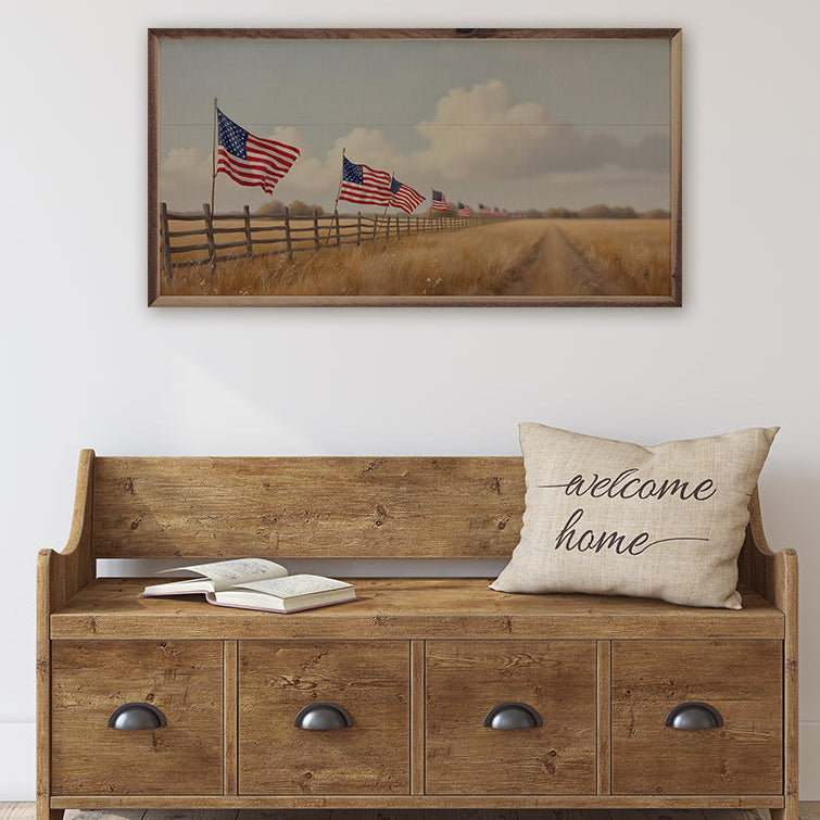 Flags On Fenceline Wood Framed Print