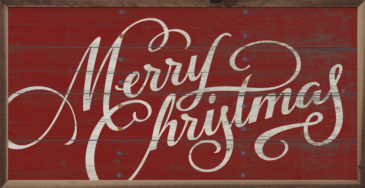 Merry Christmas Script Wood Framed Print