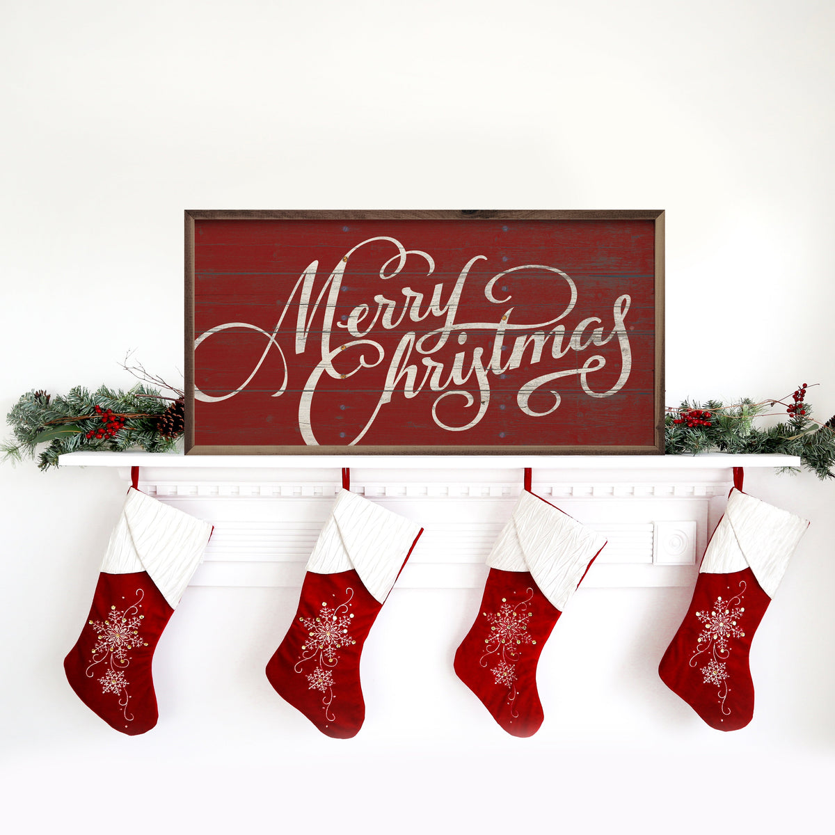 Merry Christmas Script Wood Framed Print