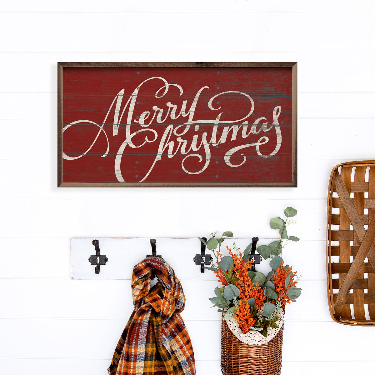 Merry Christmas Script Wood Framed Print
