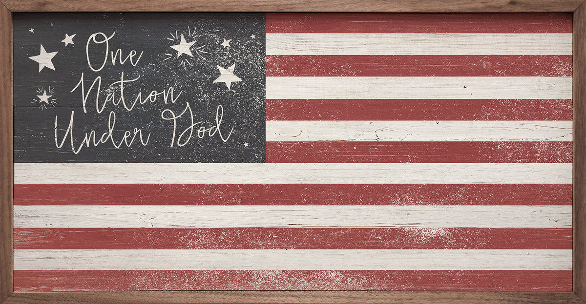 One Nation Under God Flag Wood Framed Print