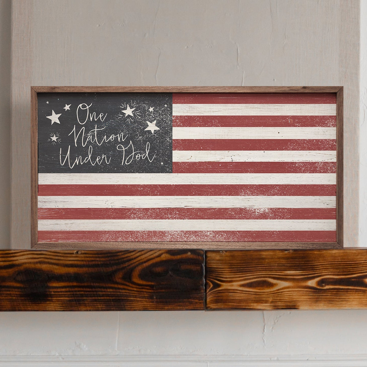 One Nation Under God Flag Wood Framed Print
