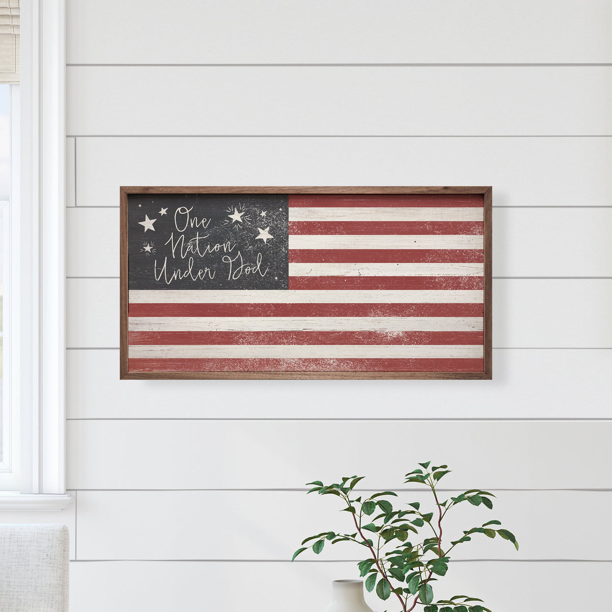 One Nation Under God Flag Wood Framed Print