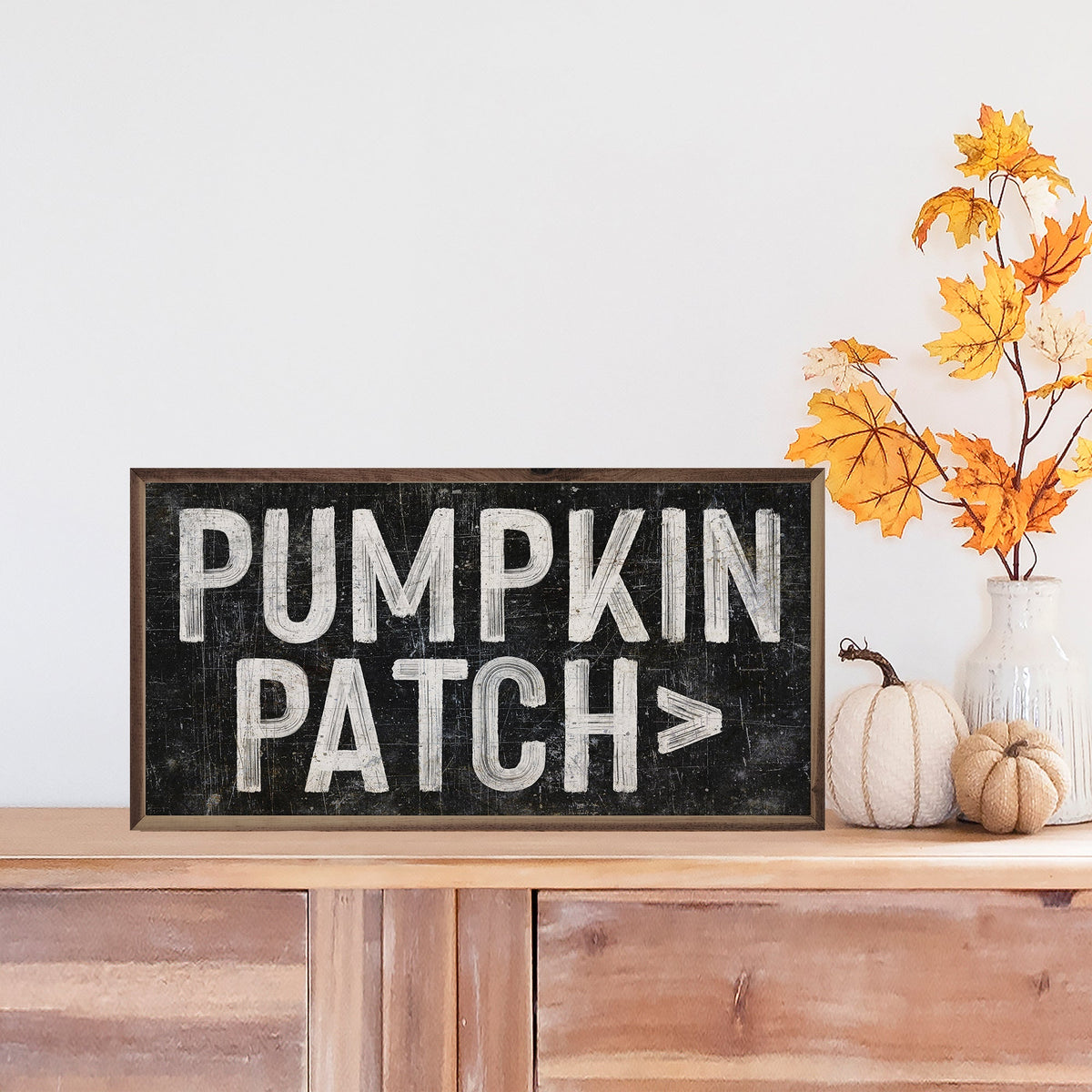 Pumpkin Patch Arrow Black Wood Framed Print
