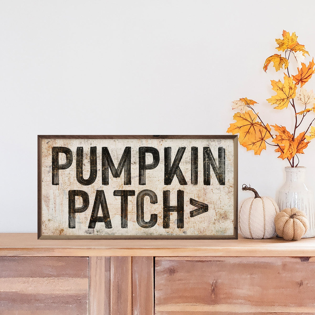 Pumpkin Patch Arrow White Wood Framed Print