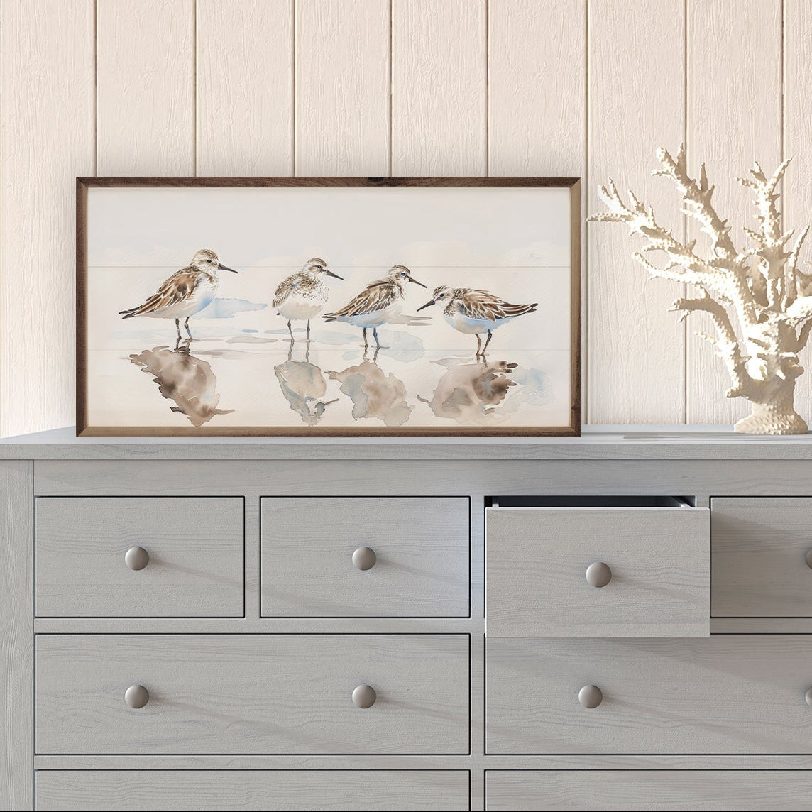 Sandpipers Wood Framed Print