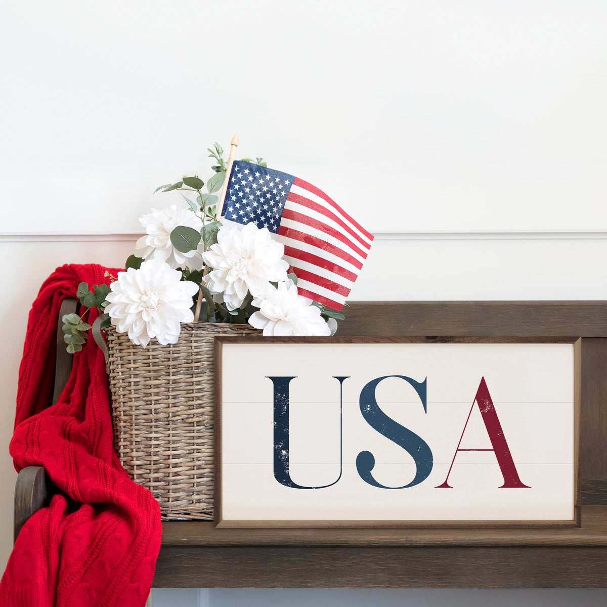 USA White Wood Framed Print