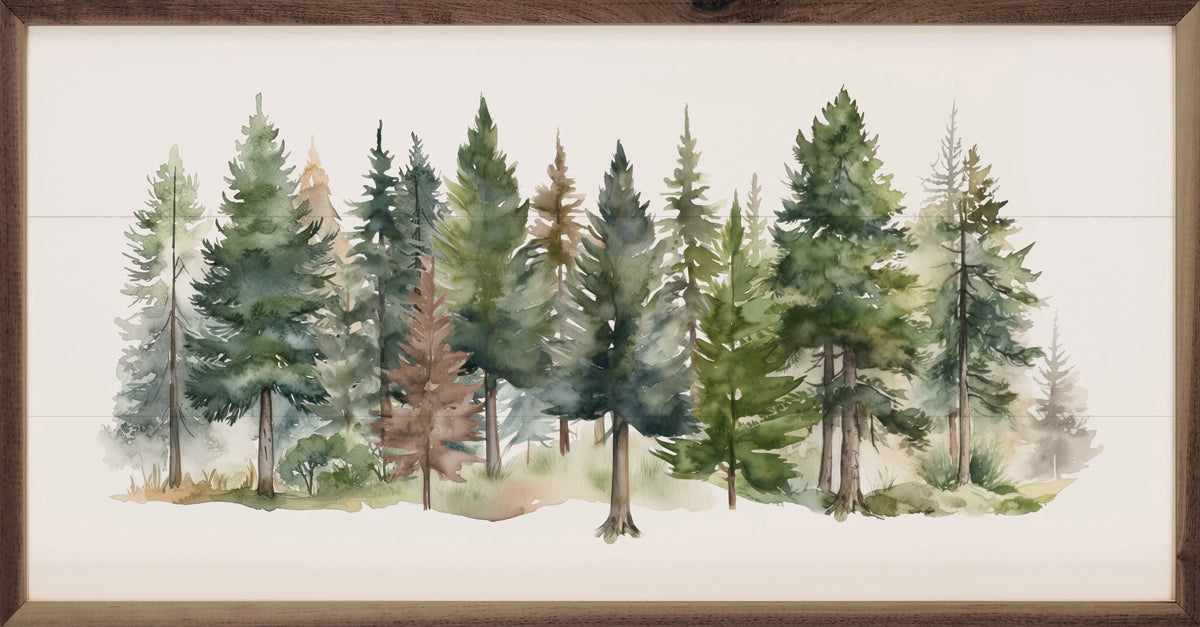 Watercolor Pines Forest II Wood Framed Print