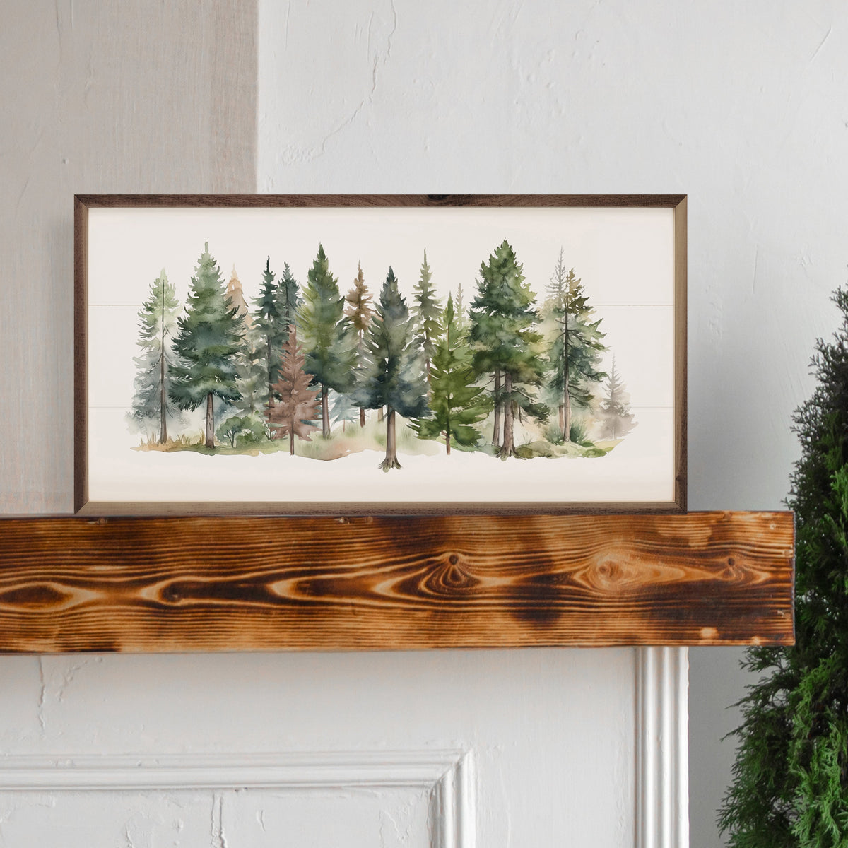 Watercolor Pines Forest II Wood Framed Print