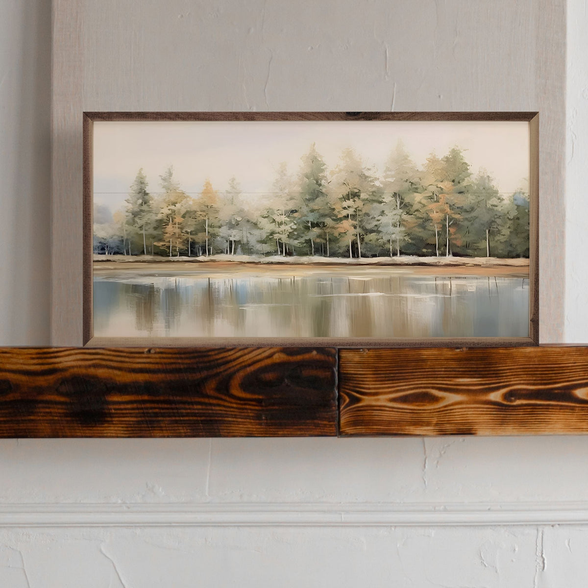Lakeshore Trees Wood Framed Print