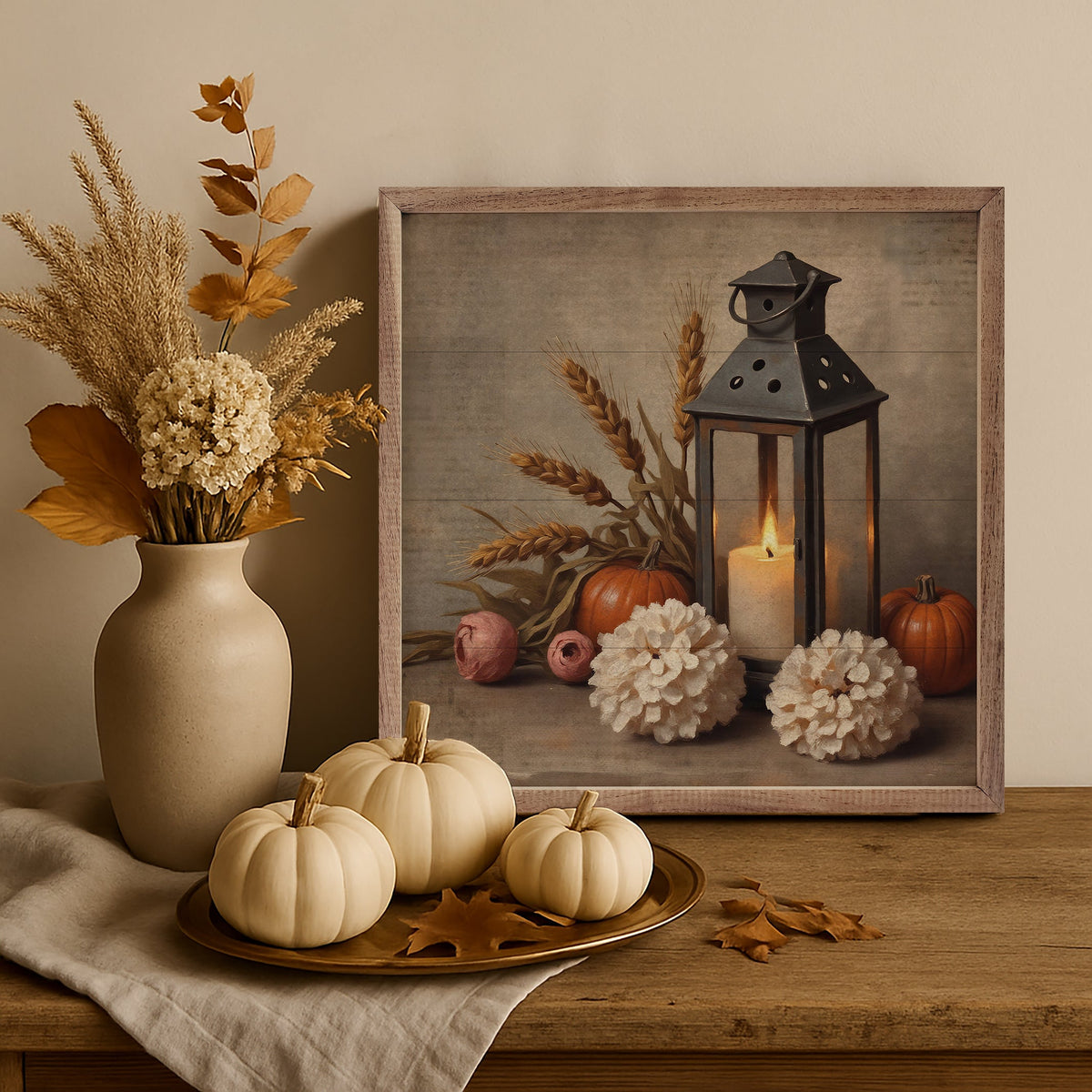 Autumn Lantern Wood Framed Print