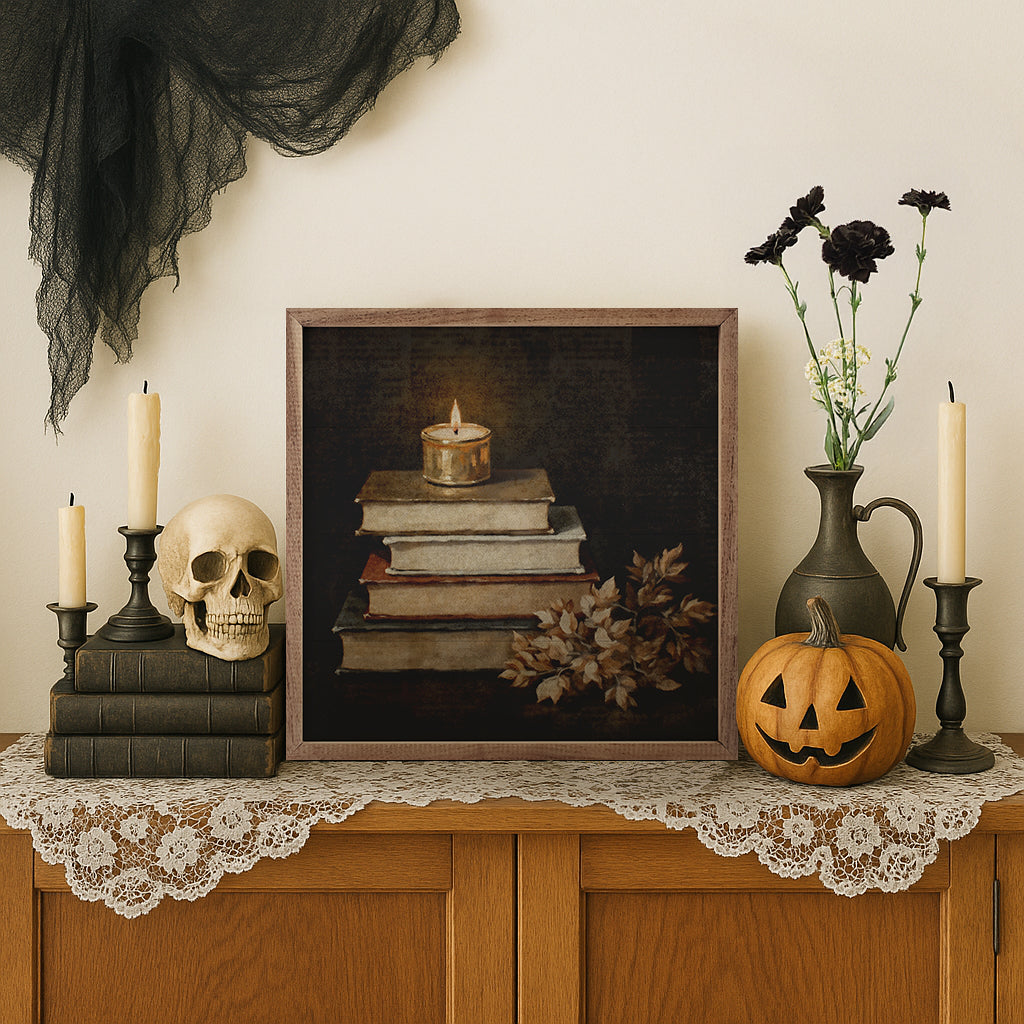 Floral Autumn Books Wood Framed Print