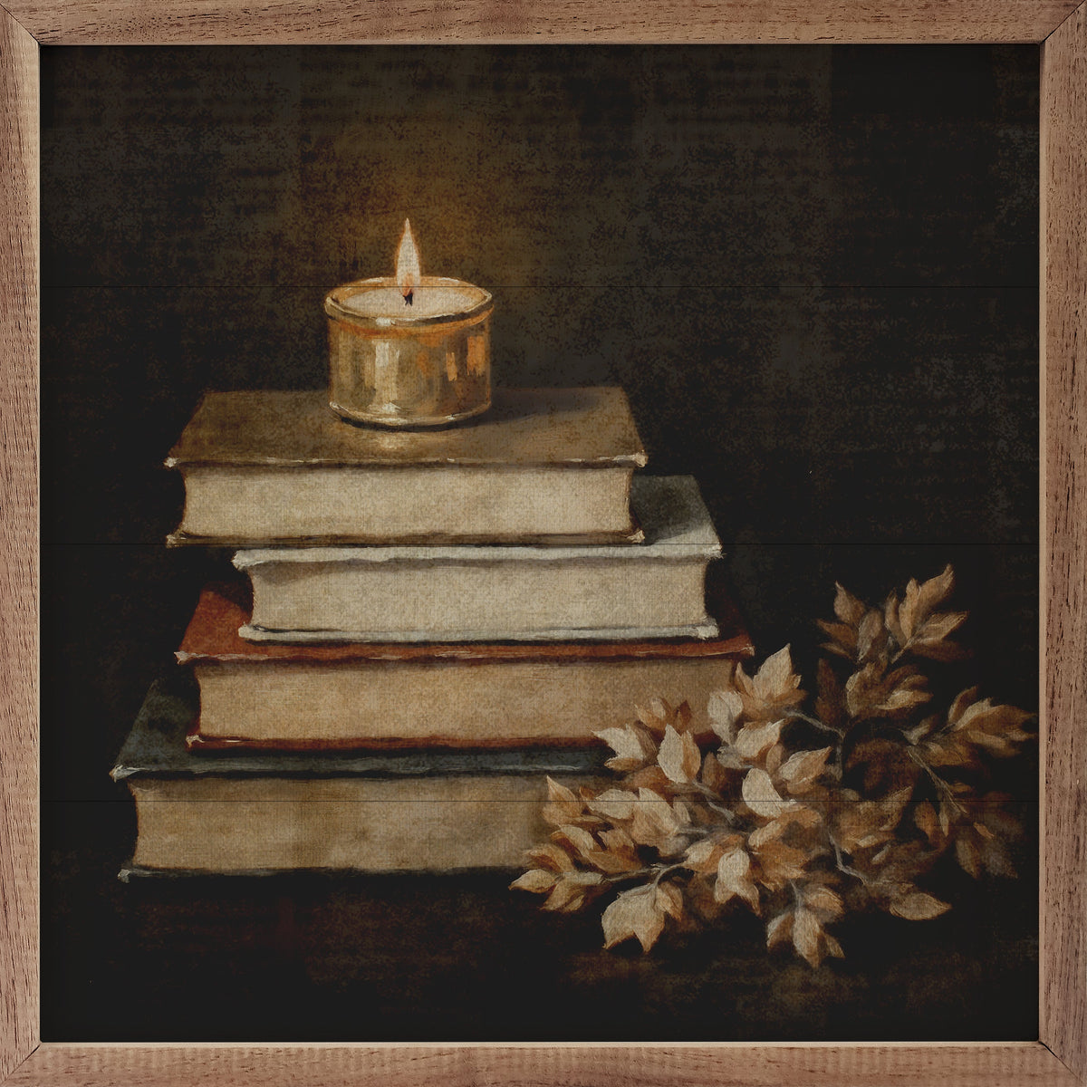 Floral Autumn Books Wood Framed Print